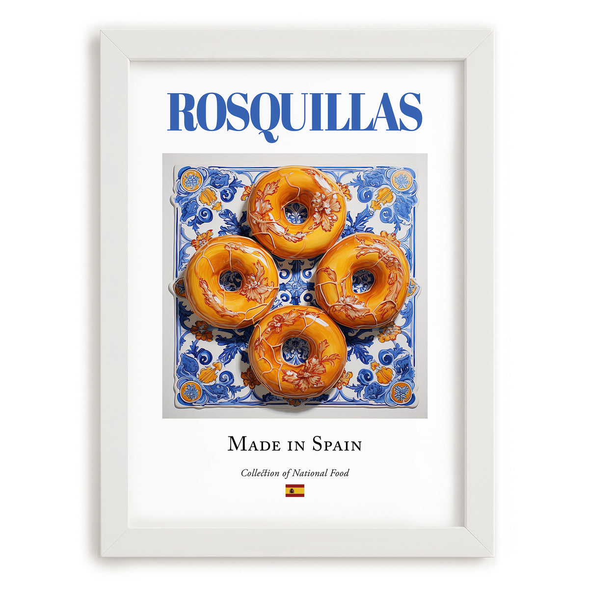 Rosquillas – Spanish Dessert Dish, Food Bar Painting, placed in minimal white frame