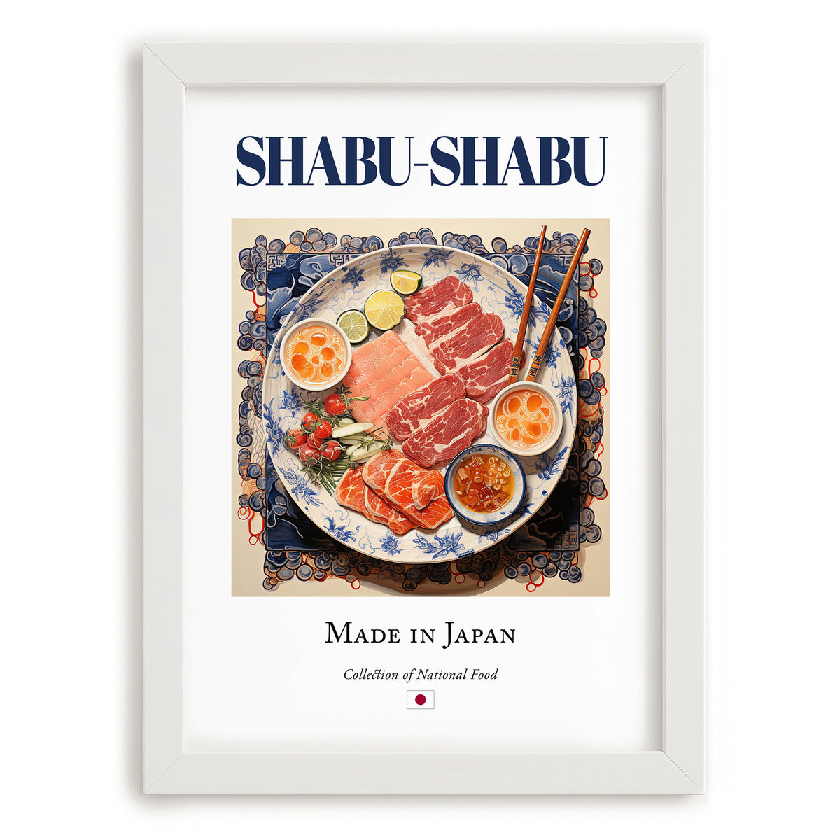 Shabu-shabu – Japanese Soup Dish, Food Bar Illustration, placed in minimal white frame