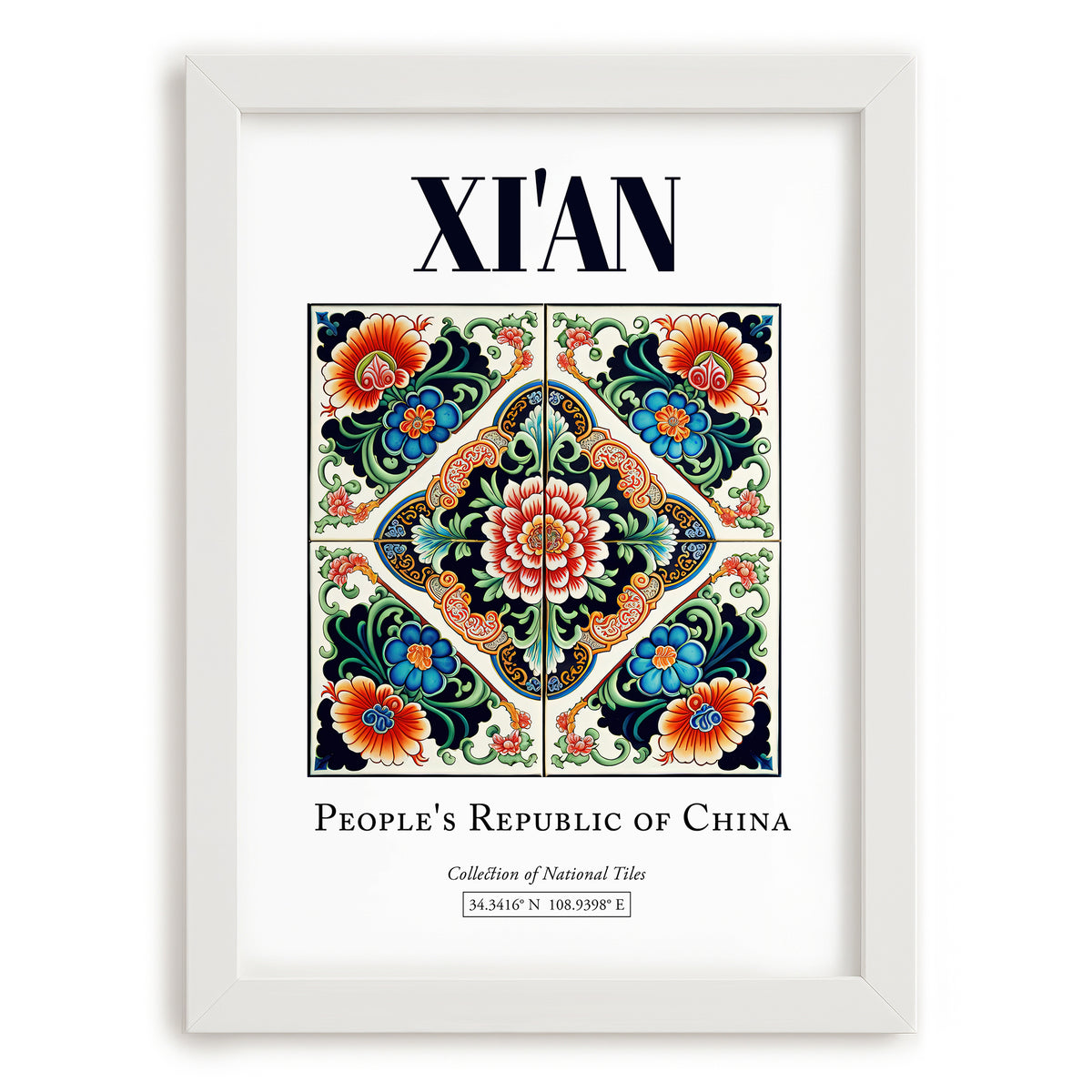Xi'an, China – Travel Poster, placed in minimal white frame
