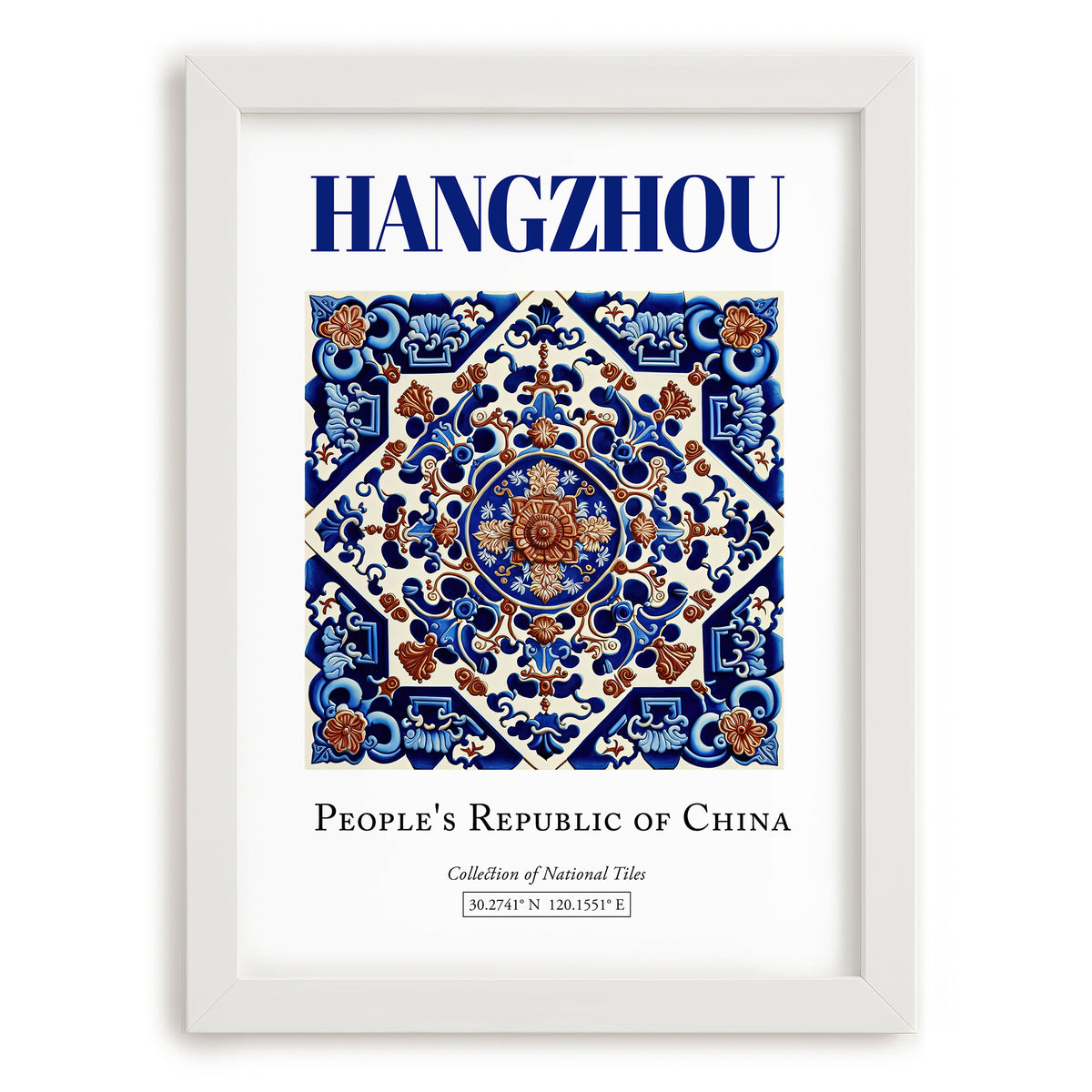 Hangzhou, China – Travel Wall Decor, placed in minimal white frame