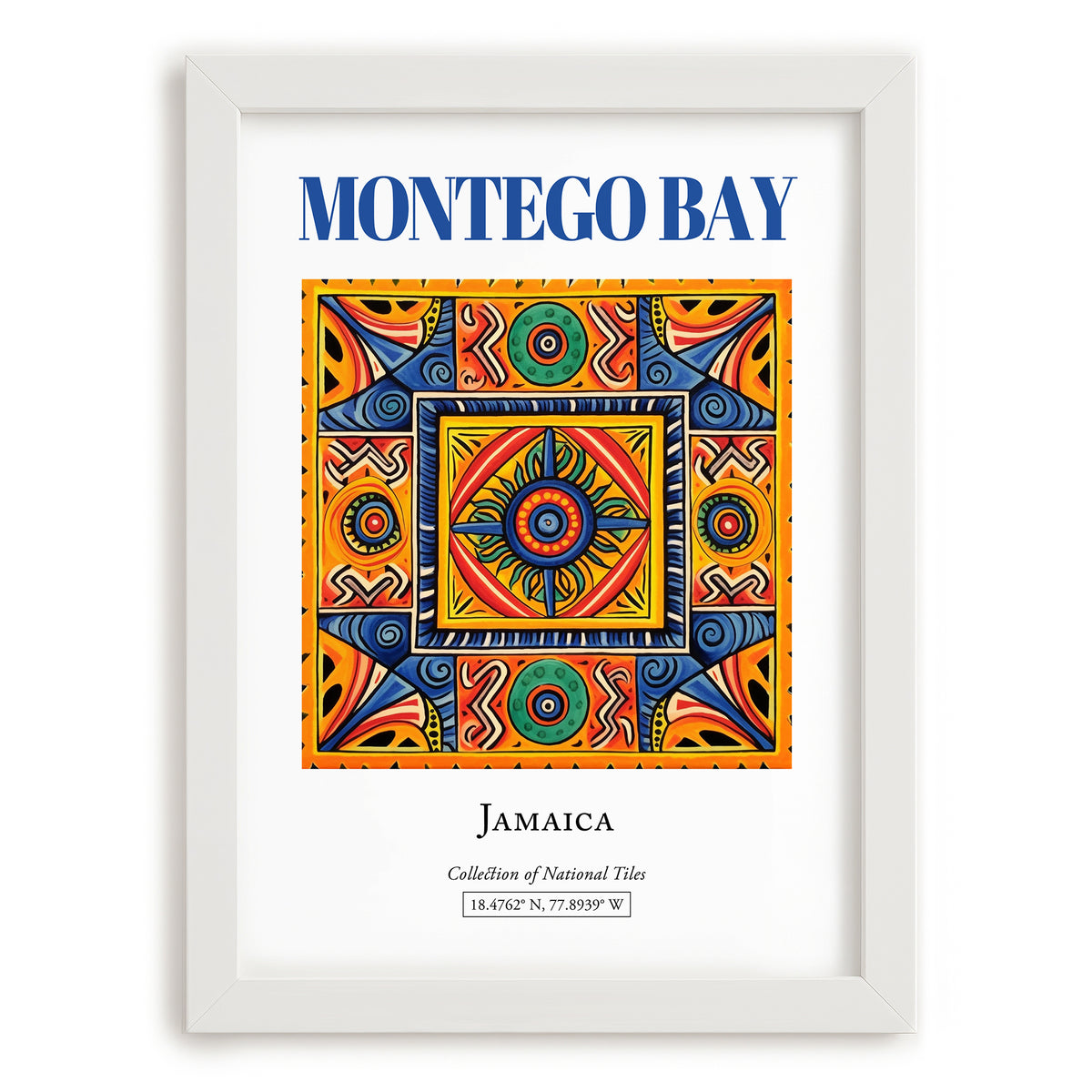 Montego Bay, Jamaica – Travel Wall Art, placed in minimal white frame