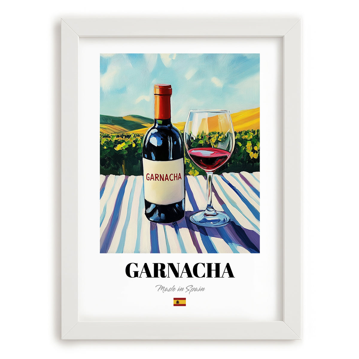 Garnacha – Spanish Red Wine, Bodega Wall Art, placed in minimal white frame