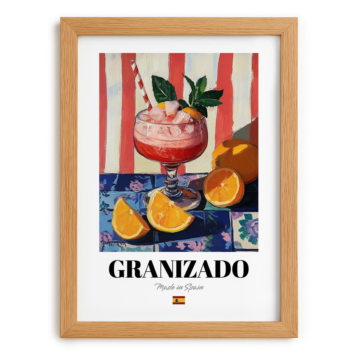 Granizado – Spanish Beverage Drink, Jazz Bar Wall Art, set in oak frame