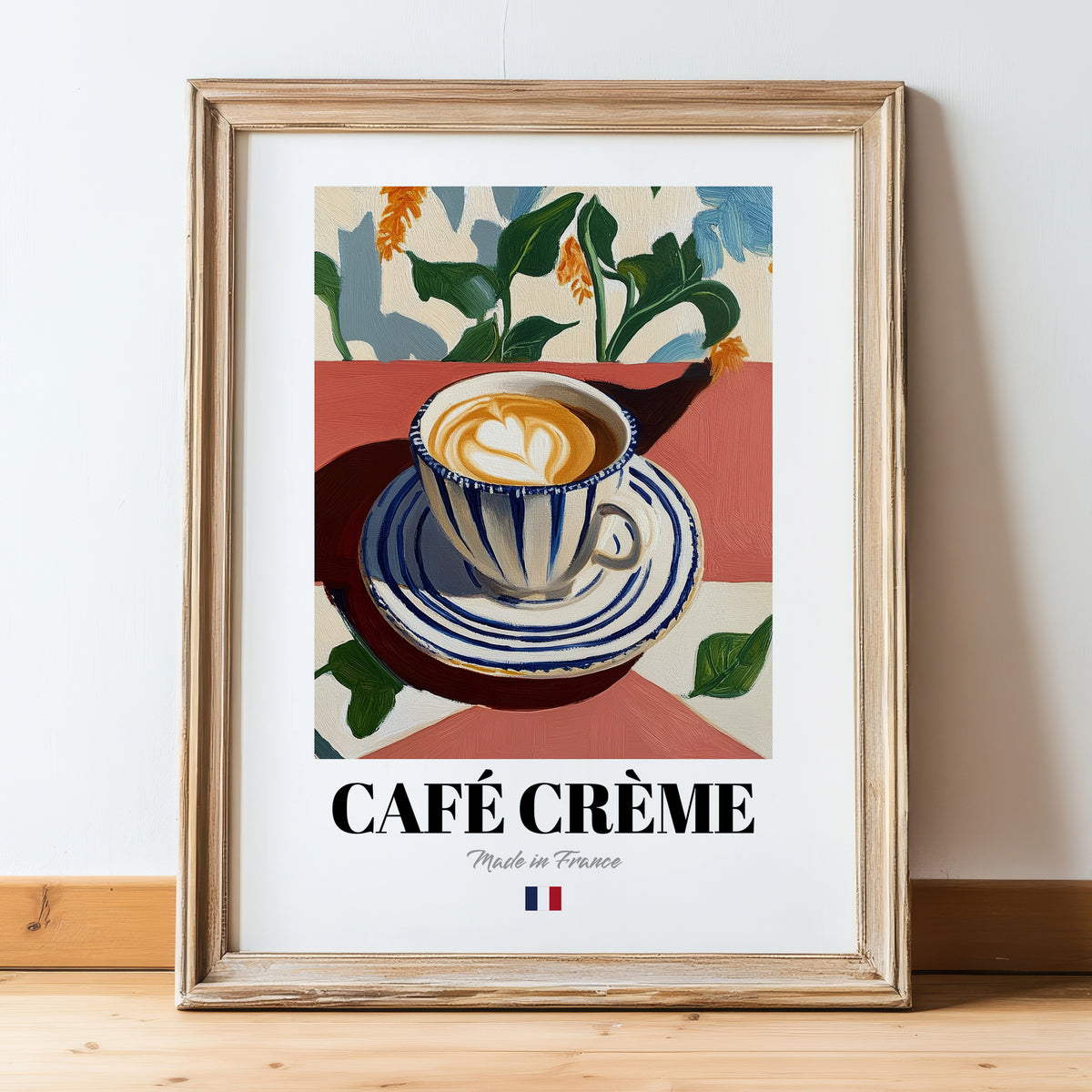Café Crème – French Coffee, Espresso Bar Wall Decor, in wooden frame leaning on the floor