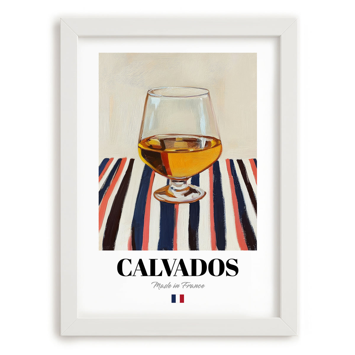 Calvados – French Spirit Drink, Beach Bar Illustration, placed in minimal white frame