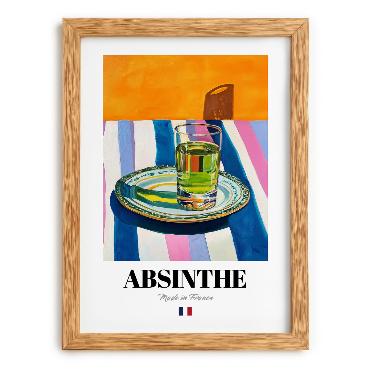 Absinthe – French Spirit Drink, Hotel Lobby Illustration, set in oak frame
