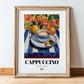 Cappuccino – Italian Coffee, Café Print, in wooden frame leaning on the floor