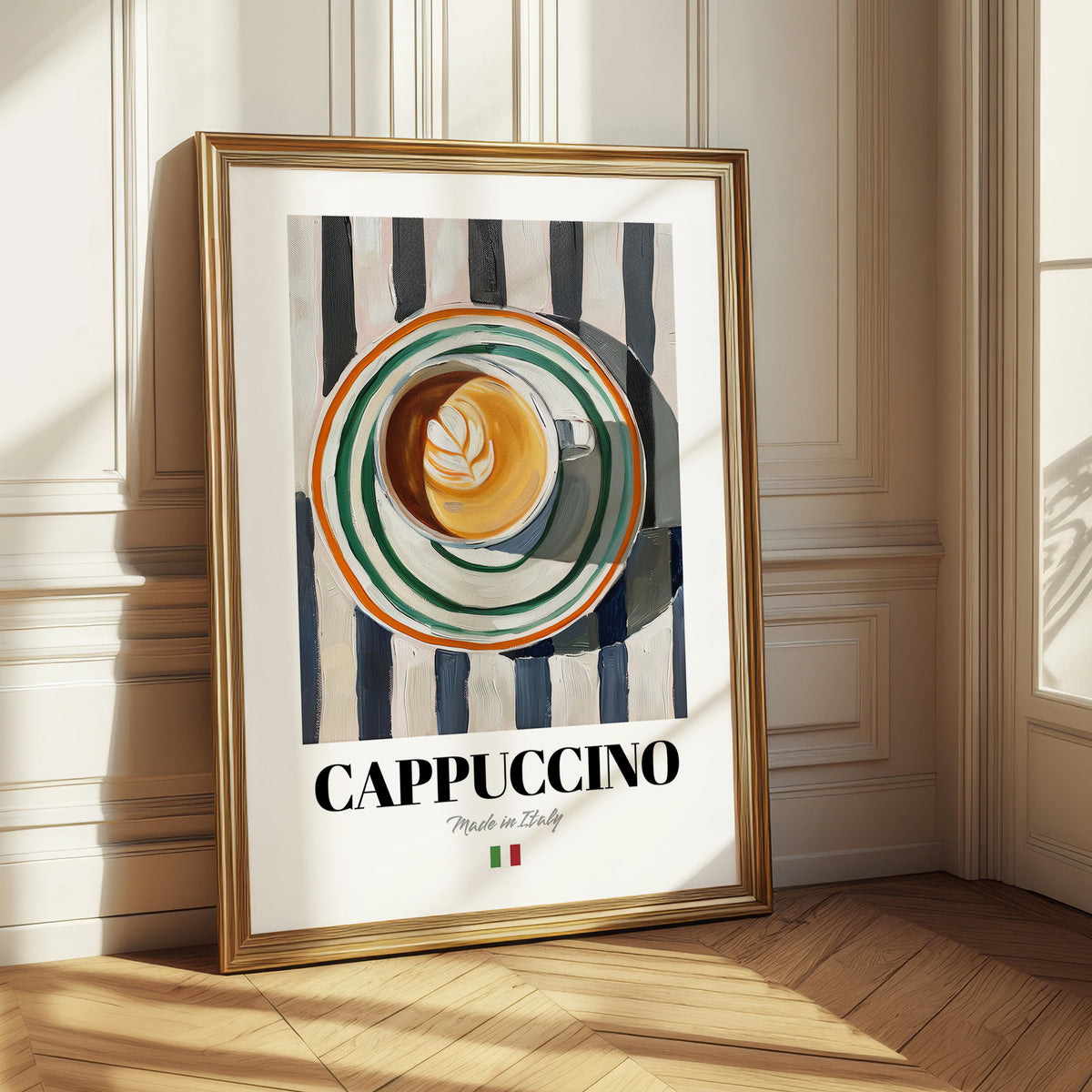 Cappuccino Lot #2 – Italian Coffee on Striped Tablecloth