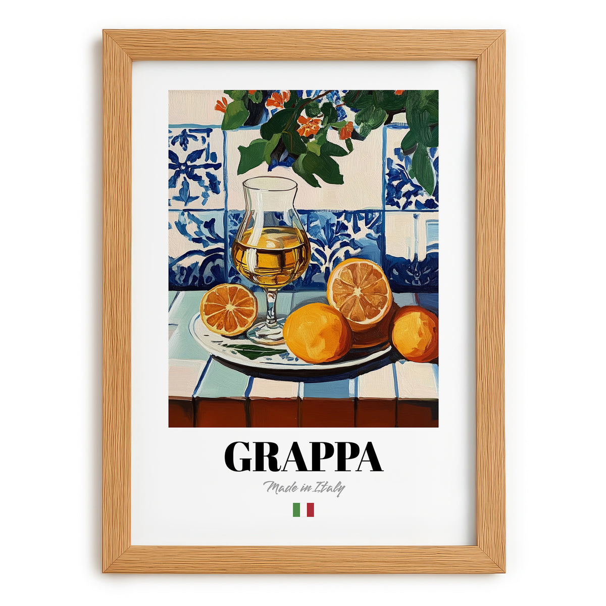 Grappa – Italian Spirit Drink, Cocktail Lounge Wall Art, set in oak frame