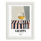 Grappa – Italian Spirit Drink, Rooftop Terrace Illustration, placed in minimal white frame