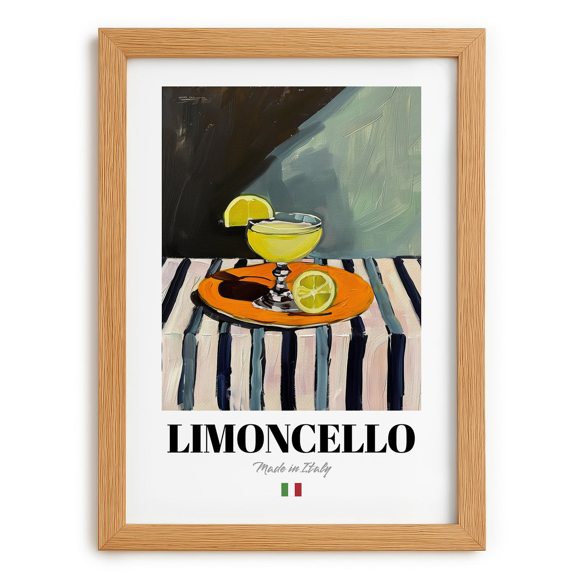 Limoncello – Italian Liqueur Drink, Cocktail Lounge Poster, set in oak frame