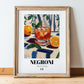 Negroni – Italian Cocktail Drink, Sky Bar Poster, in wooden frame leaning on the floor