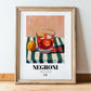 Negroni – Italian Cocktail Drink, Cocktail Lounge Poster, in wooden frame leaning on the floor