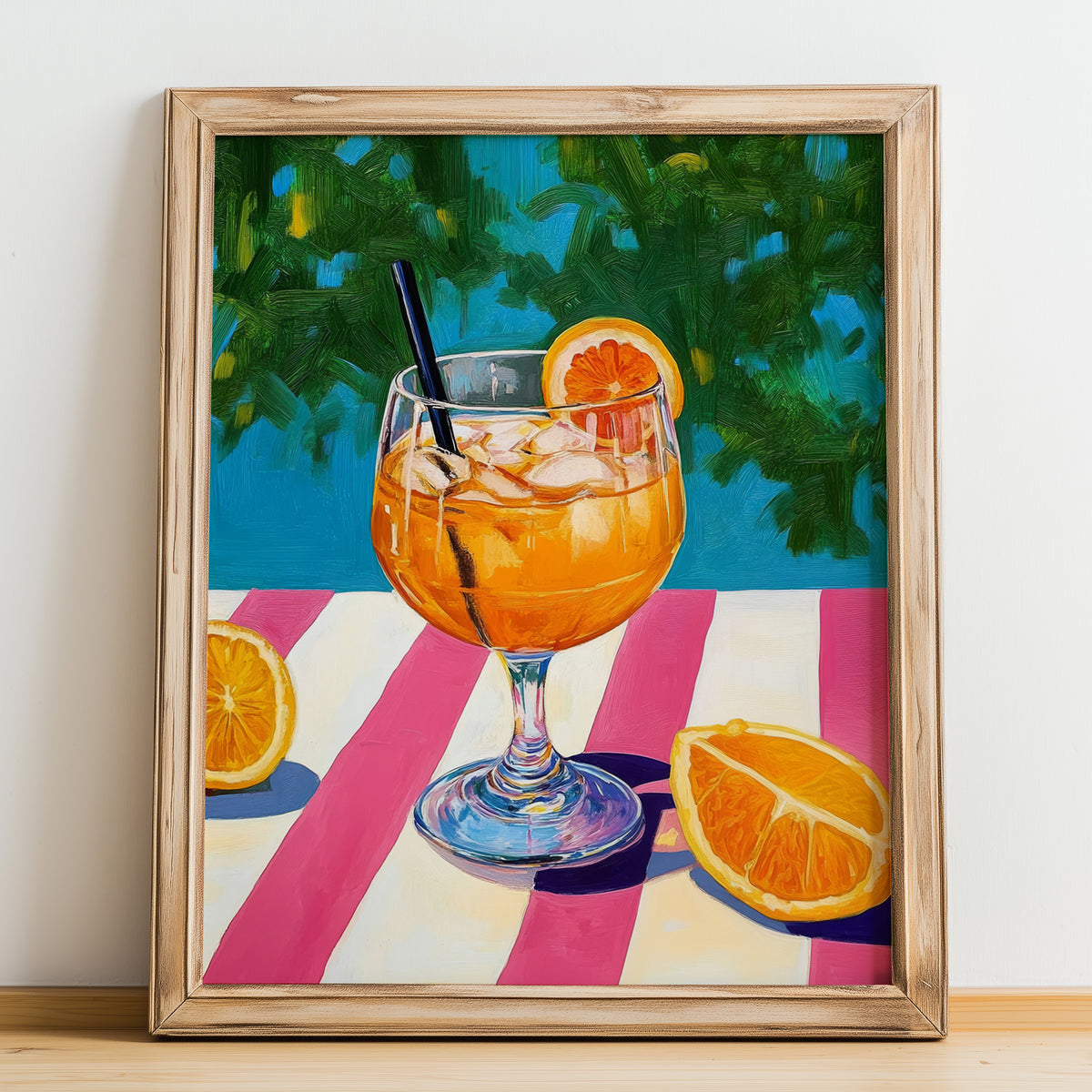 Spritz – Italian Cocktail Drink, Beach Bar Wall Decor, no-text version framed in wood