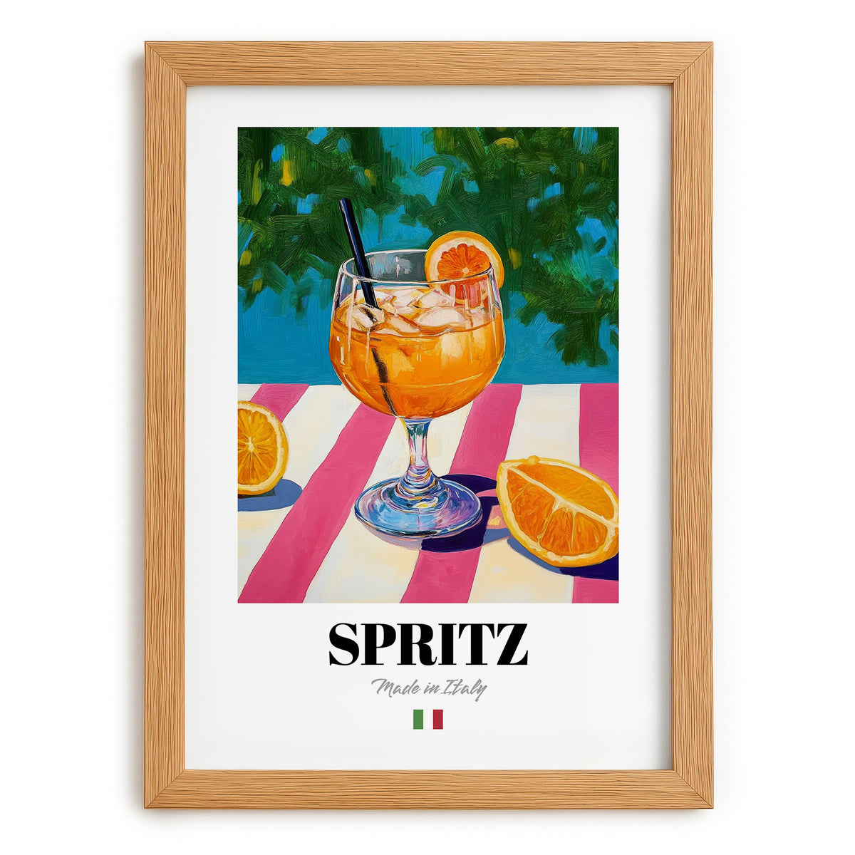 Spritz – Italian Cocktail Drink, Beach Bar Wall Decor, set in oak frame