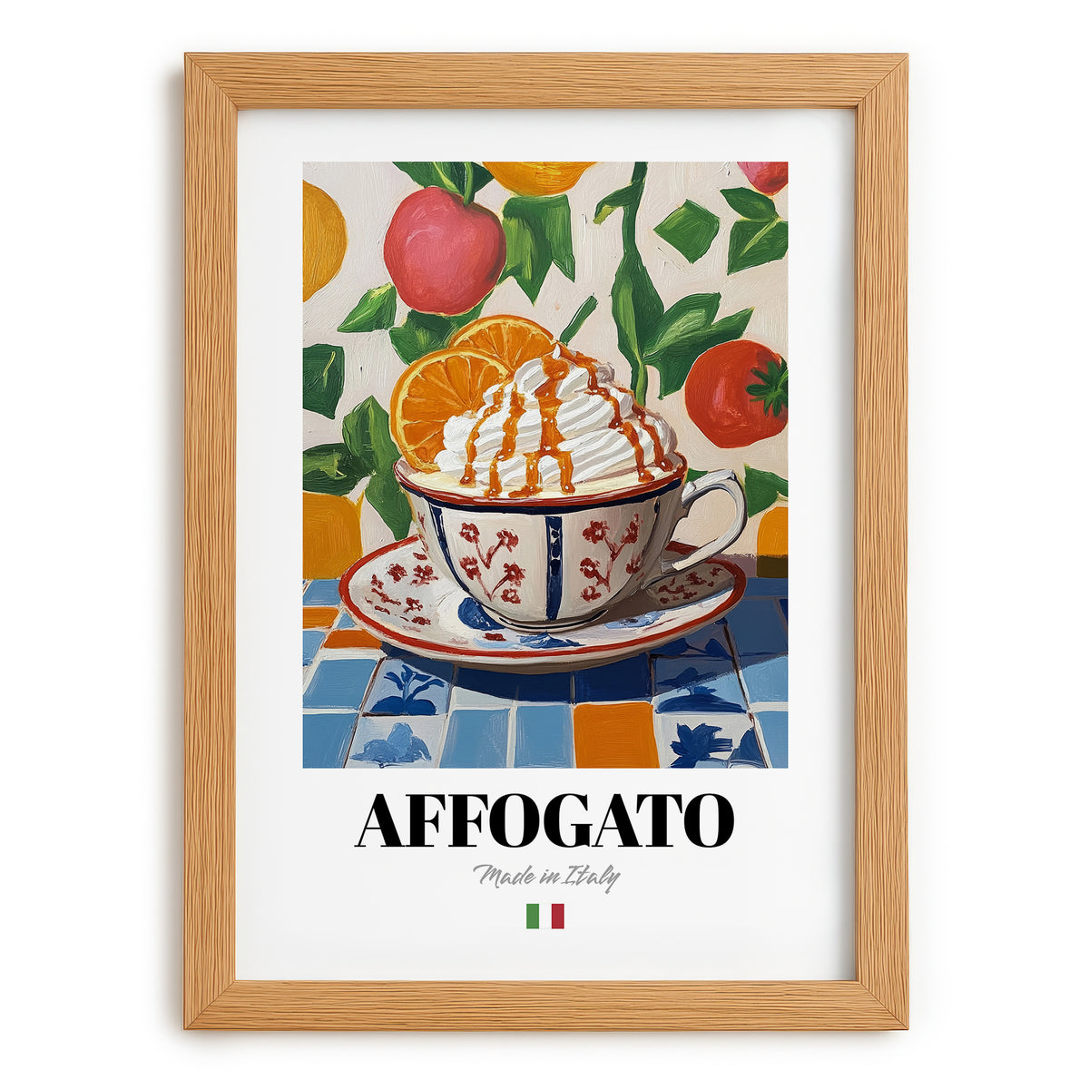 Affogato – Italian Coffee, Coffeehouse Wall Art, set in oak frame