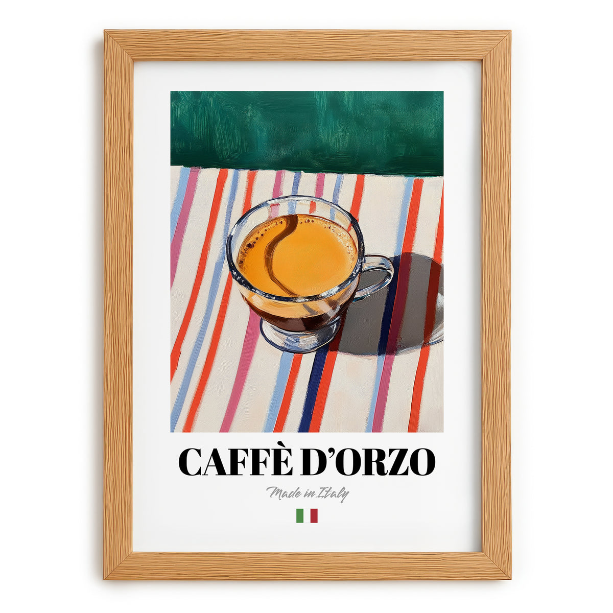 Caffè d'Orzo – Italian Coffee, Street Café Print, set in oak frame