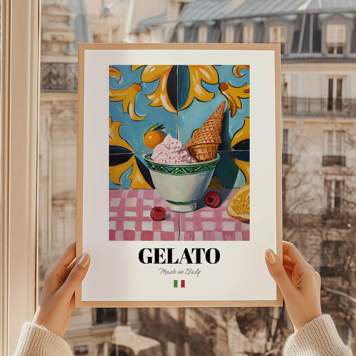 Gelato – Italian Ice Cream Gelato, Gelateria Art, styled in a charming Paris street view