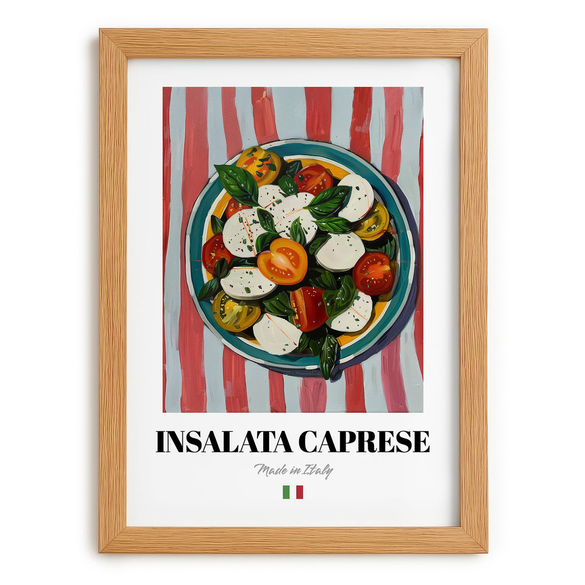 Insalata Caprese – Italian Salad Dish, Café Illustration, set in oak frame