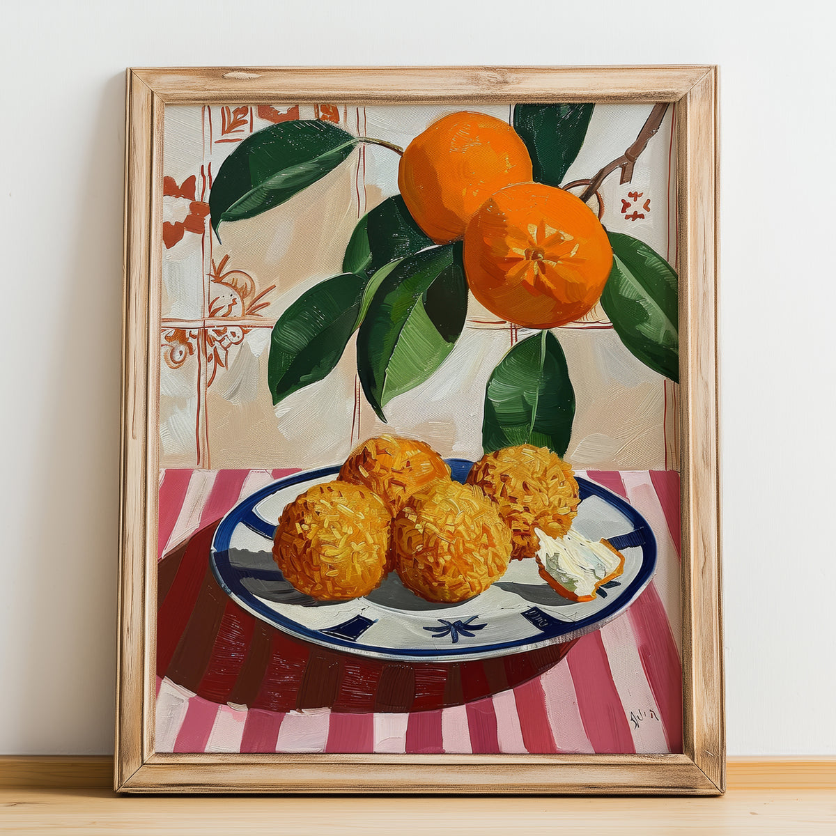 Arancini – Italian Snack Dish, Food Bar Painting, no-text version framed in wood