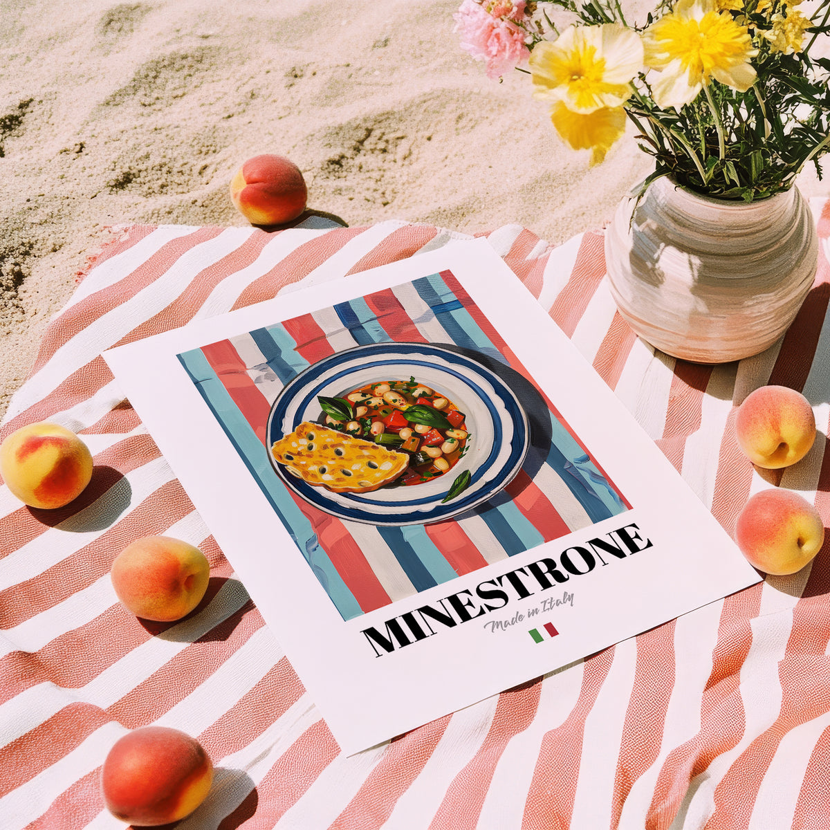 Minestrone – Italian Soup Dish, Café Painting, unframed on coastal sand