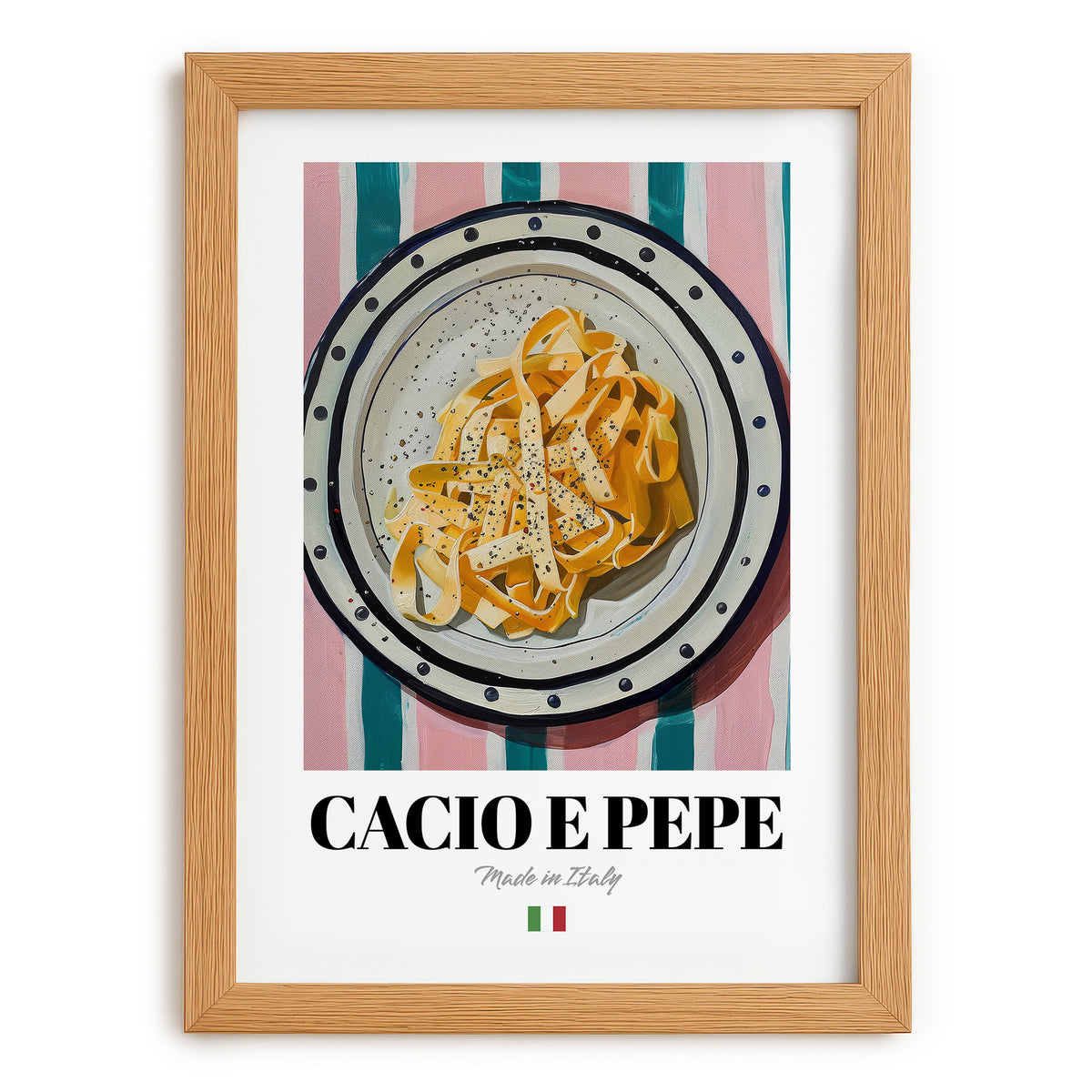 Cacio e Pepe – Italian Pasta, Osteria Still Life, set in oak frame