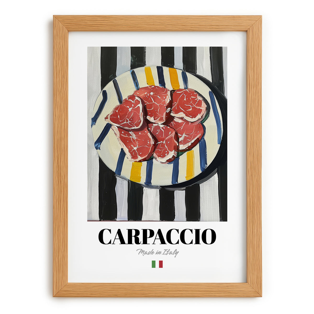 Carpaccio – Italian Meat Dish, Restaurant Still Life, set in oak frame