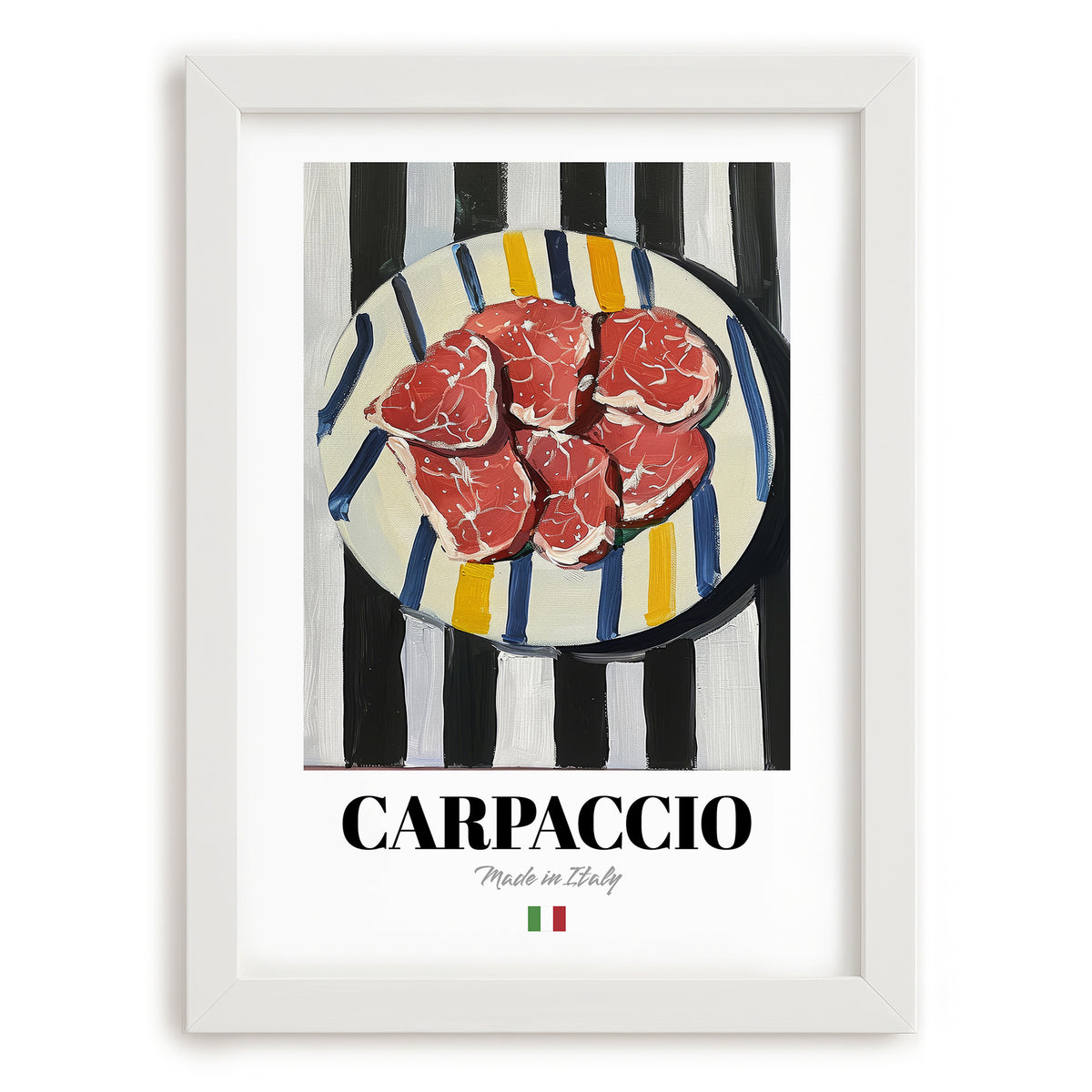 Carpaccio – Italian Meat Dish, Restaurant Still Life, placed in minimal white frame