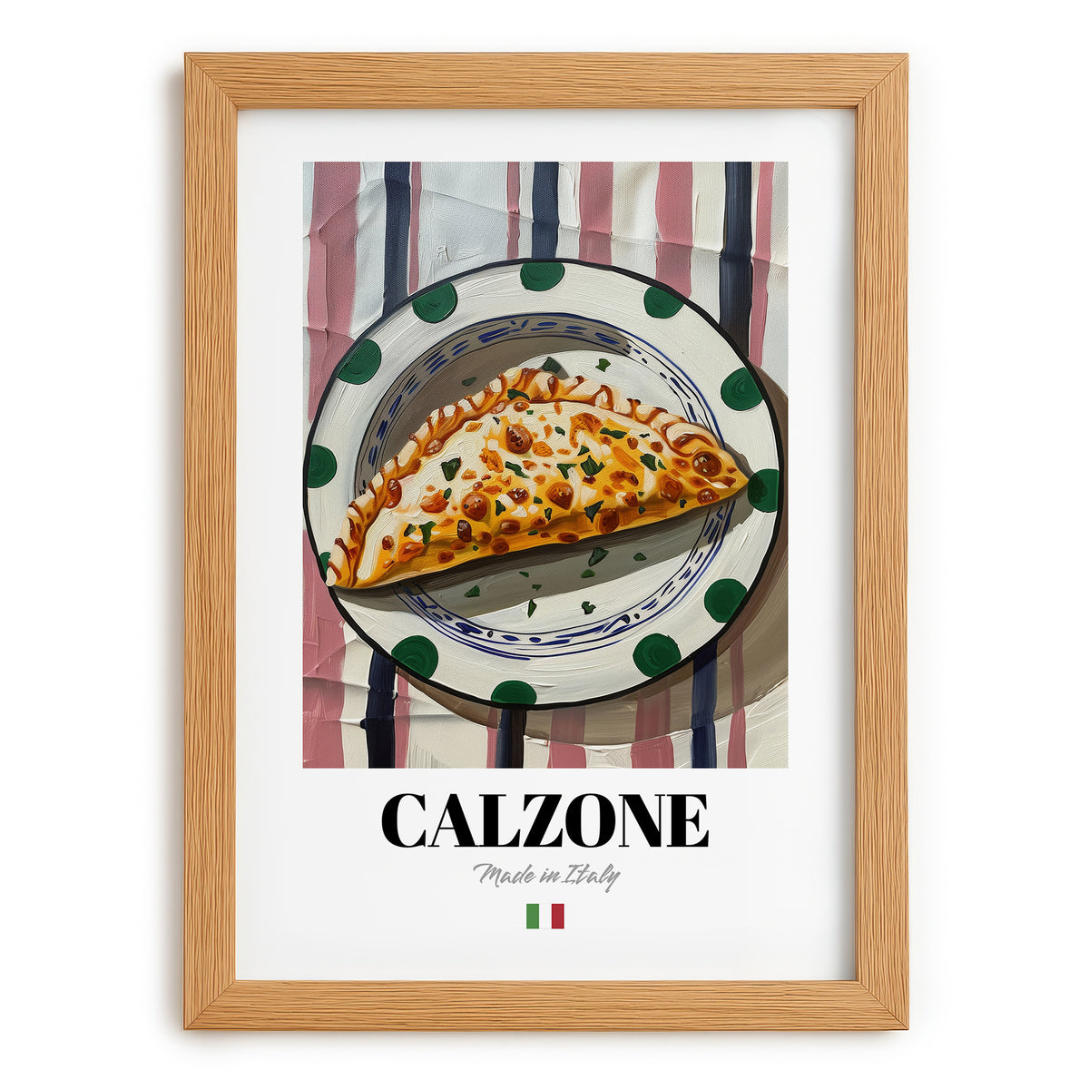 Calzone – Italian Pizza, Pizzeria Wall Art, set in oak frame