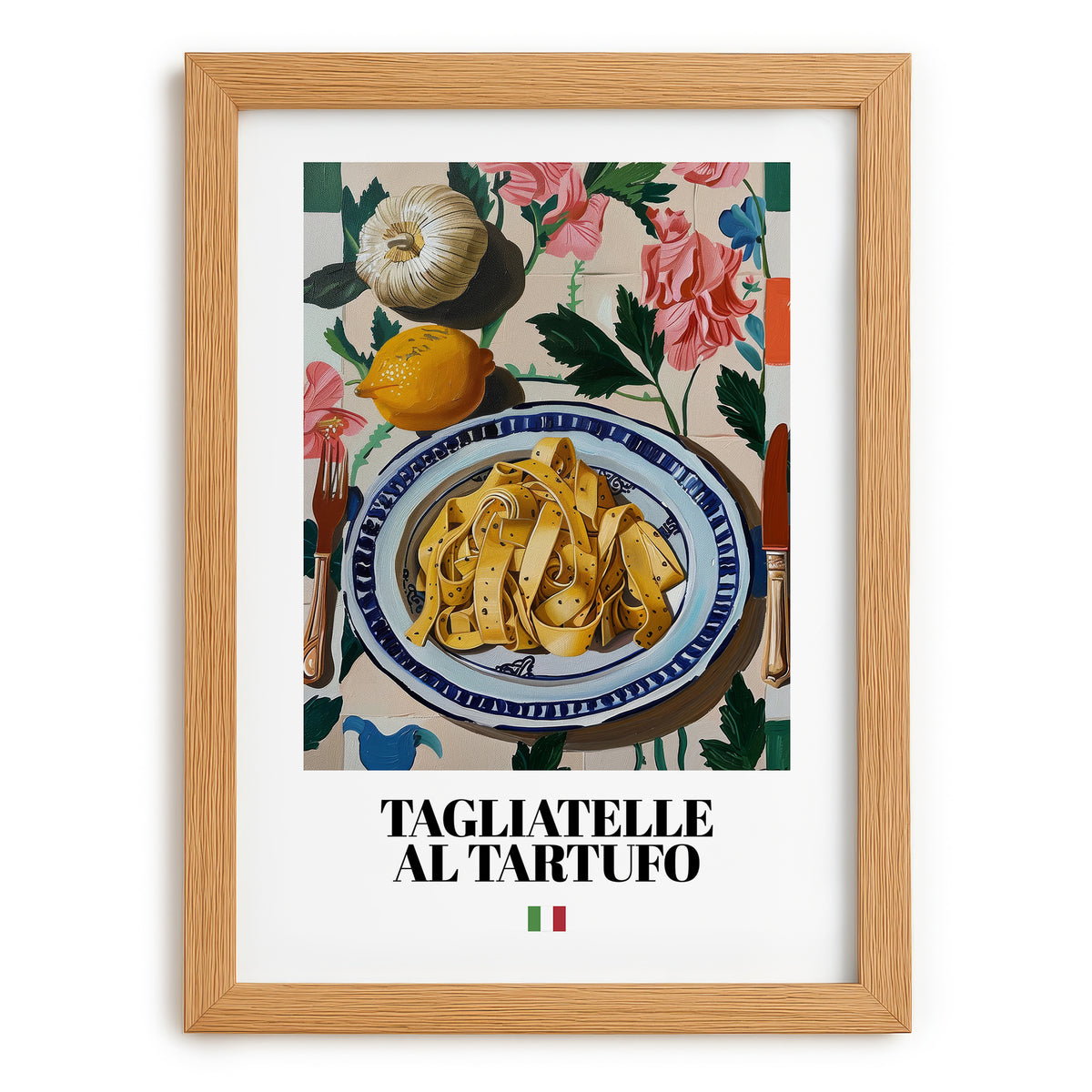 Tagliatelle al Tartufo – Italian Pasta, Ristorante Painting, set in oak frame