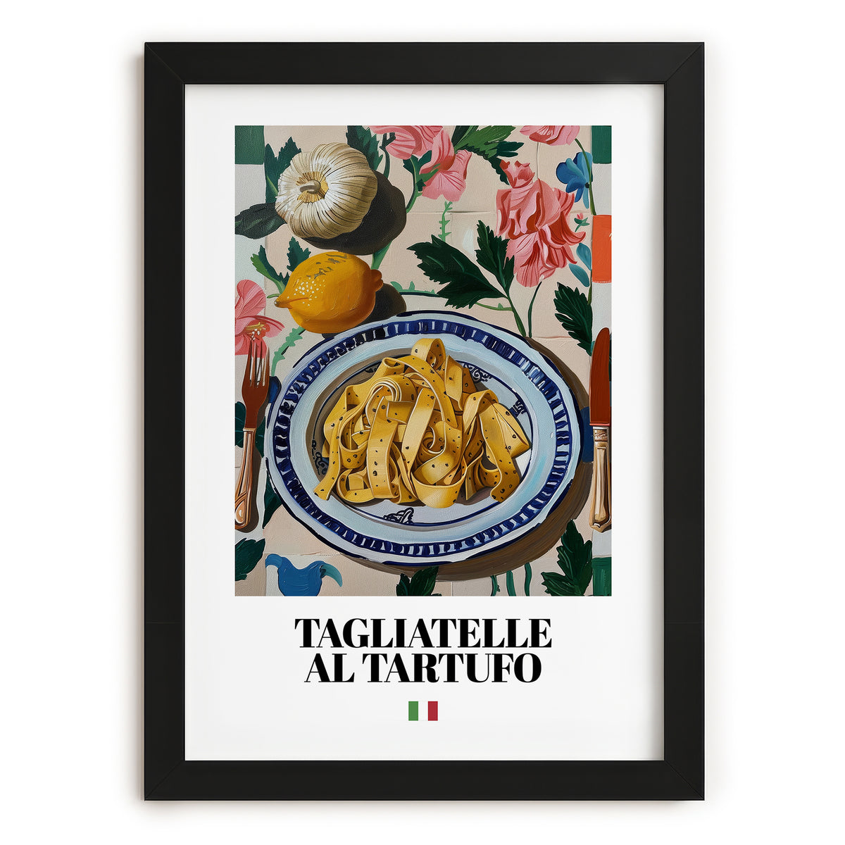 Tagliatelle al Tartufo – Italian Pasta, Ristorante Painting, in sleek black frame