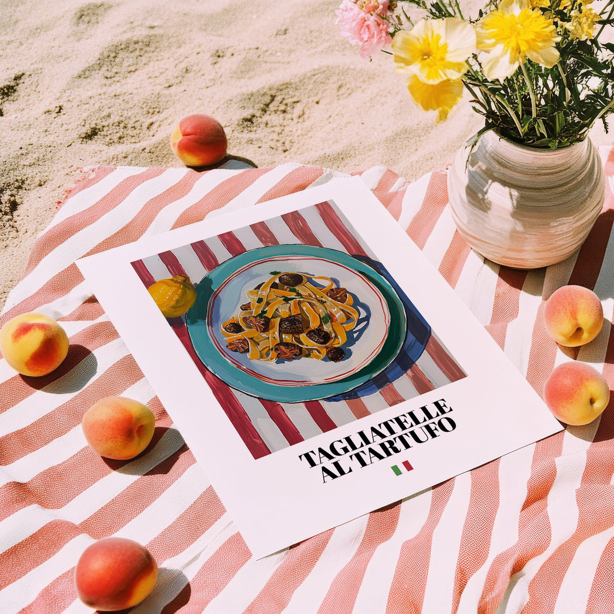Tagliatelle al Tartufo – Italian Pasta, Osteria Wall Art, unframed on coastal sand