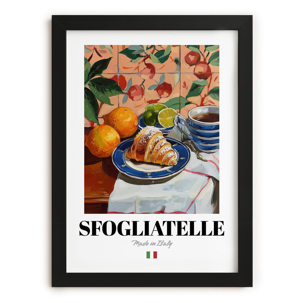 Sfogliatelle – Italian Pastry Dish, Café Wall Art, in sleek black frame