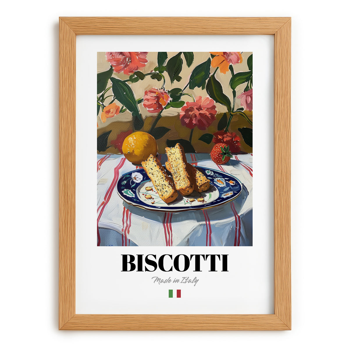 Biscotti – Italian Biscuits Dish, Bistro Poster, set in oak frame