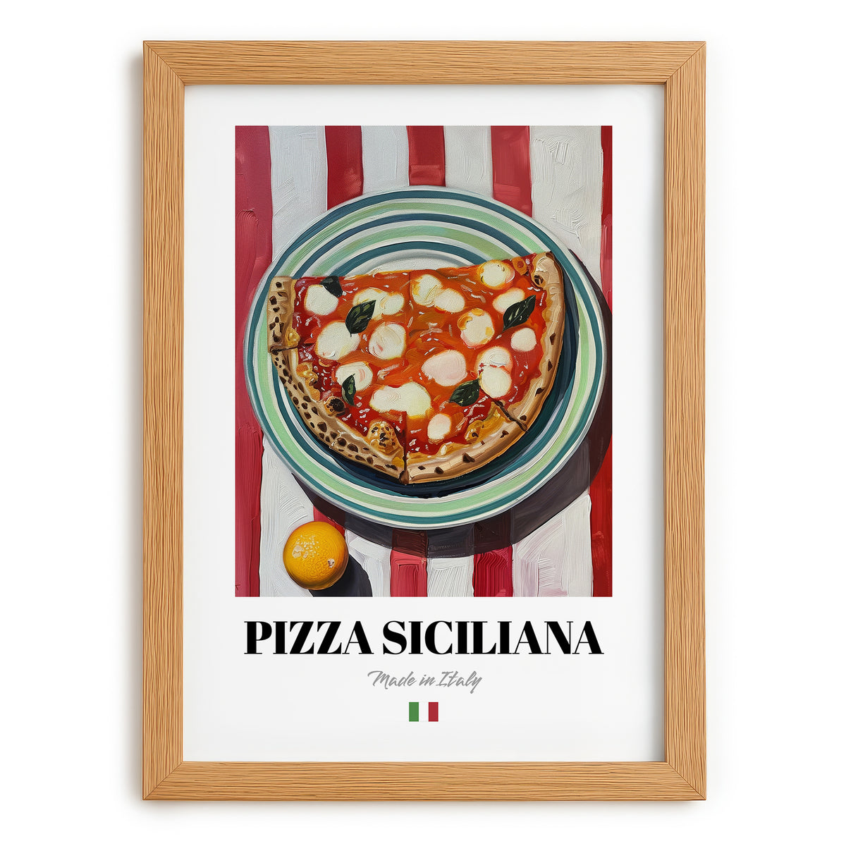 Pizza Siciliana – Italian Pizza, Restaurant Still Life, set in oak frame