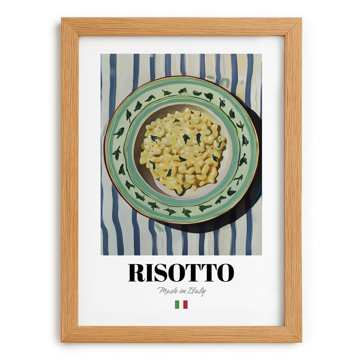 Risotto – Italian Stew Dish, Tavern Illustration, set in oak frame
