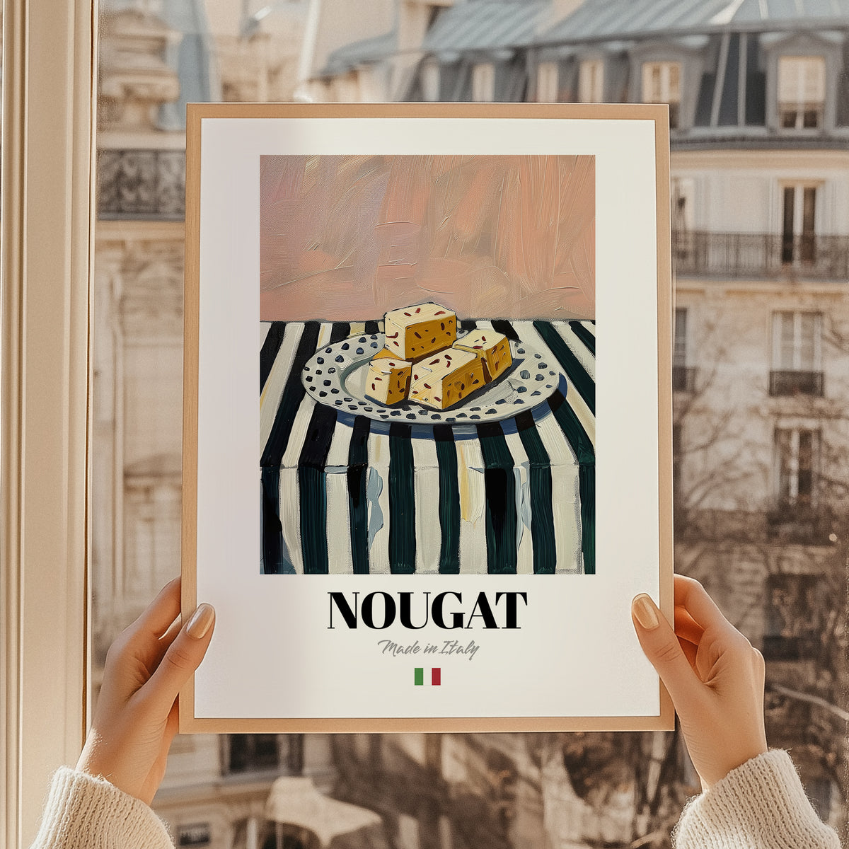 Nougat – Italian Dessert Dish, Café Still Life, styled in a charming Paris street view