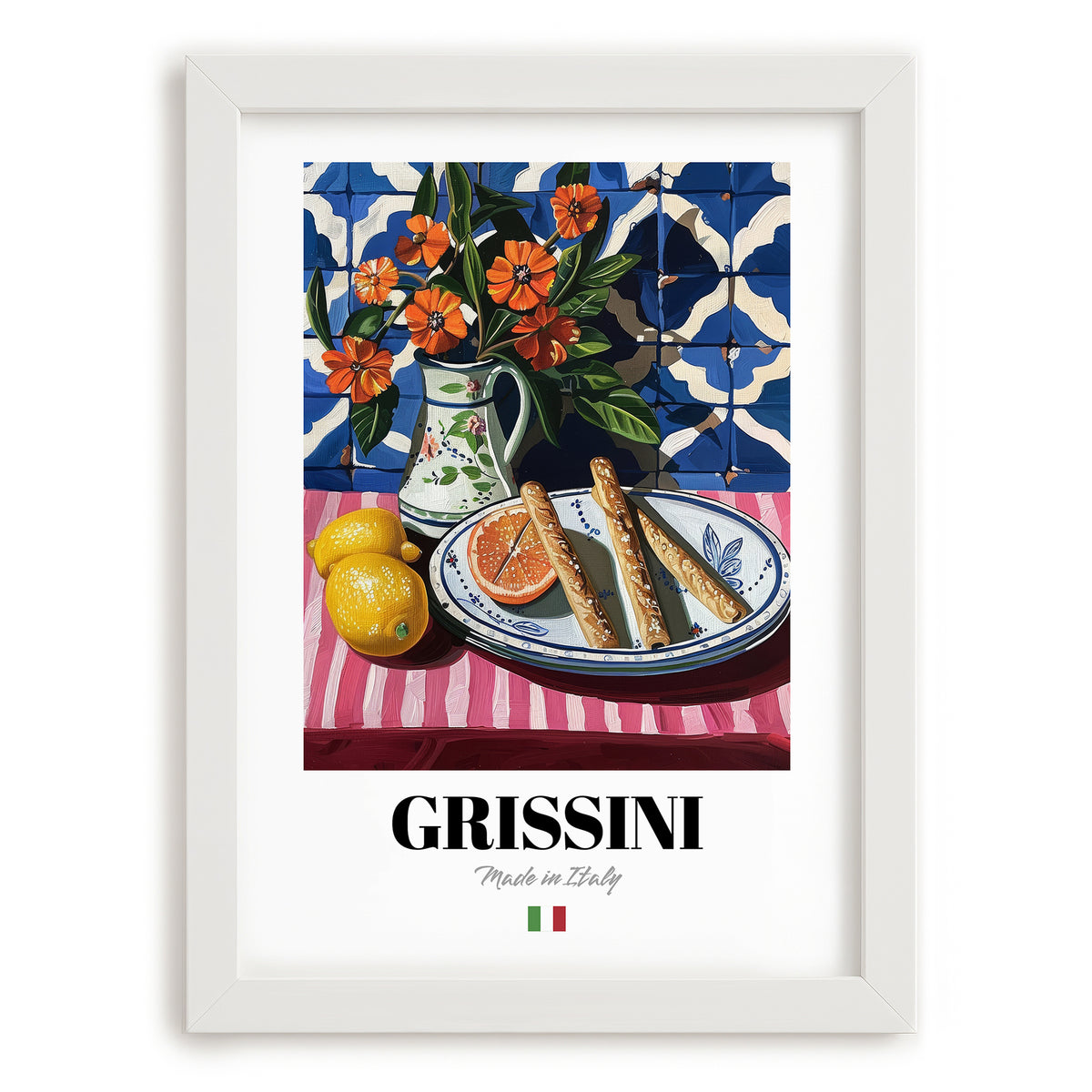 Grissini – Italian Bread Dish, Brasserie Poster, placed in minimal white frame