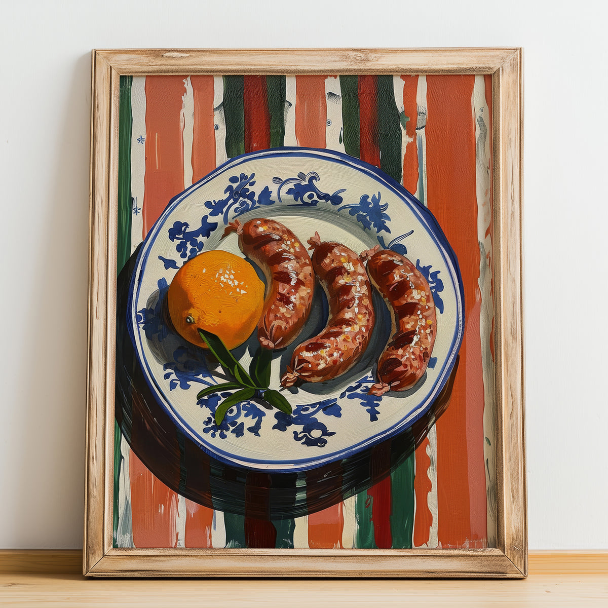 Salsiccia – Italian Meat Dish, Farmhouse Kitchen Wall Decor, no-text version framed in wood
