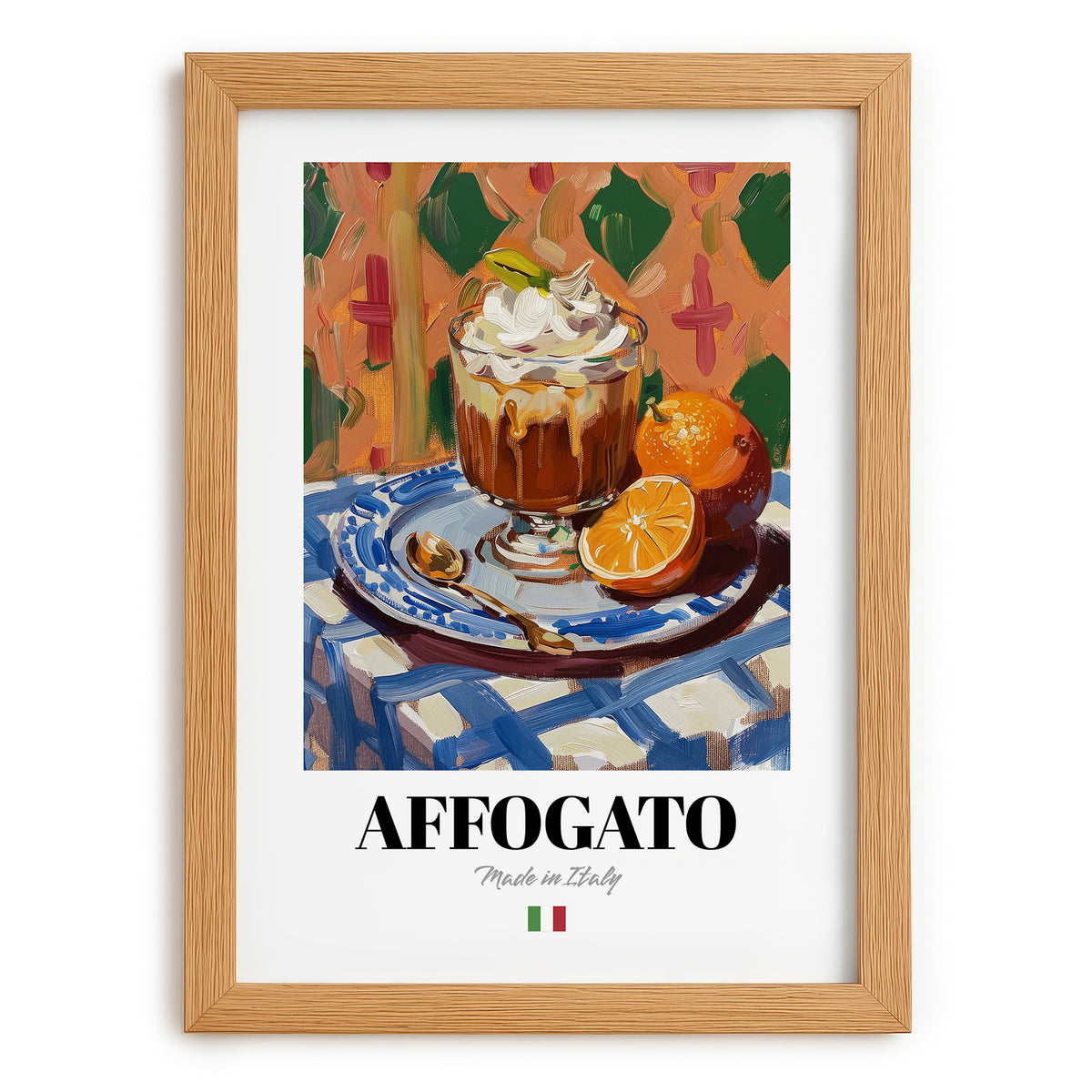 Affogato – Italian Dessert Dish, Tavern Print, set in oak frame