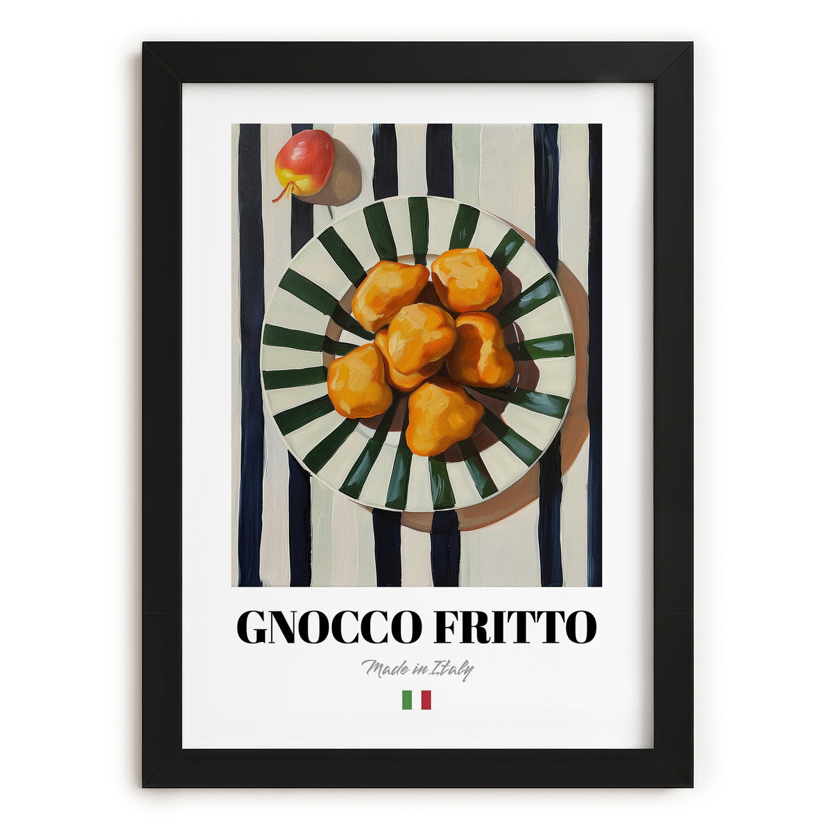 Gnocco fritto – Italian Snack Dish, Tavern Illustration, in sleek black frame