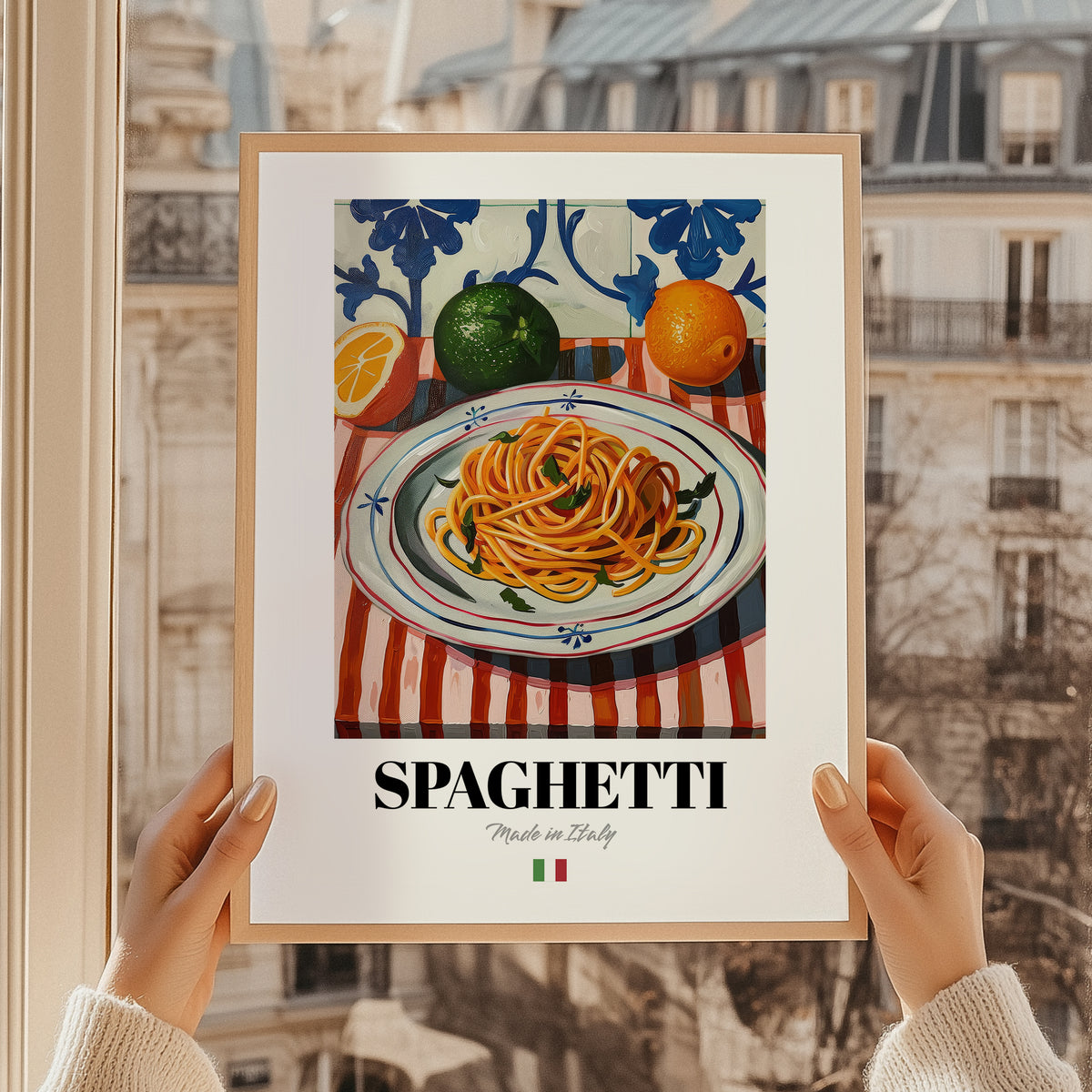 Spaghetti – Italian Pasta, Osteria Wall Decor, styled in a charming Paris street view
