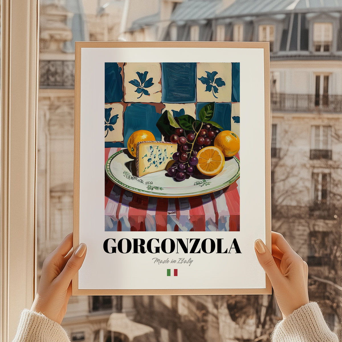 Gorgonzola – Italian Cheese Dish, Restaurant Painting, styled in a charming Paris street view