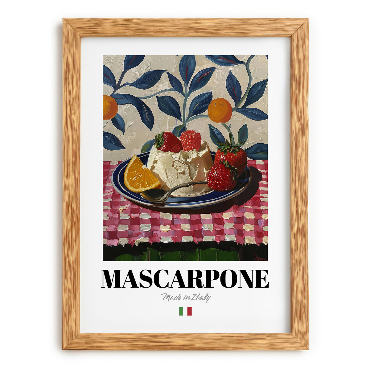 Mascarpone – Italian Cheese Dish, Café Poster, set in oak frame