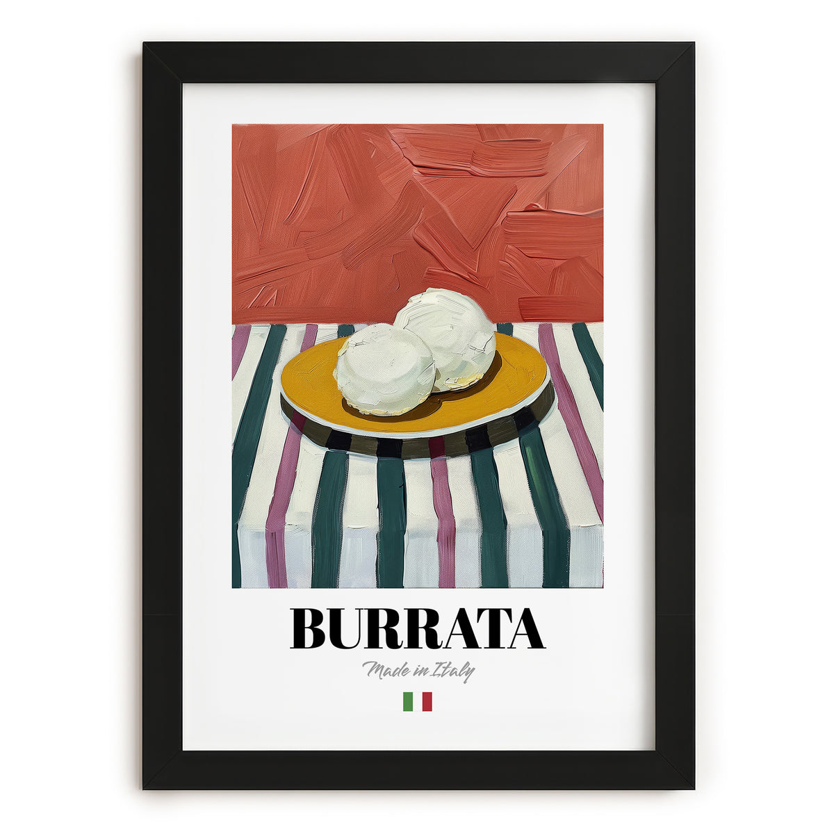Burrata – Italian Cheese Dish, Fine Dining Restaurant Poster, in sleek black frame