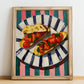 Bruschetta al pomodoro – Italian Snack Dish, Café Art, no-text version framed in wood
