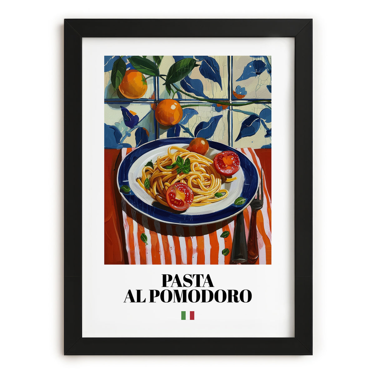Pasta al pomodoro – Italian Pasta, Osteria Illustration, in sleek black frame