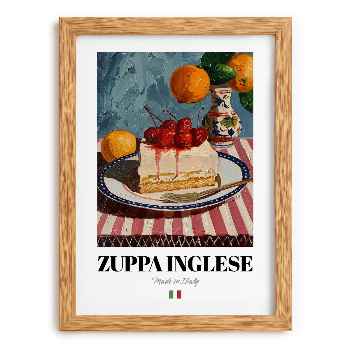 Zuppa Inglese – Italian Dessert Dish, Farmhouse Kitchen Painting, set in oak frame