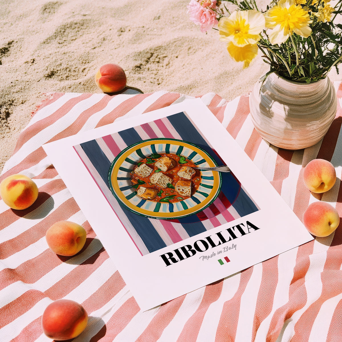 Ribollita – Italian Soup Dish, Café Wall Decor, unframed on coastal sand