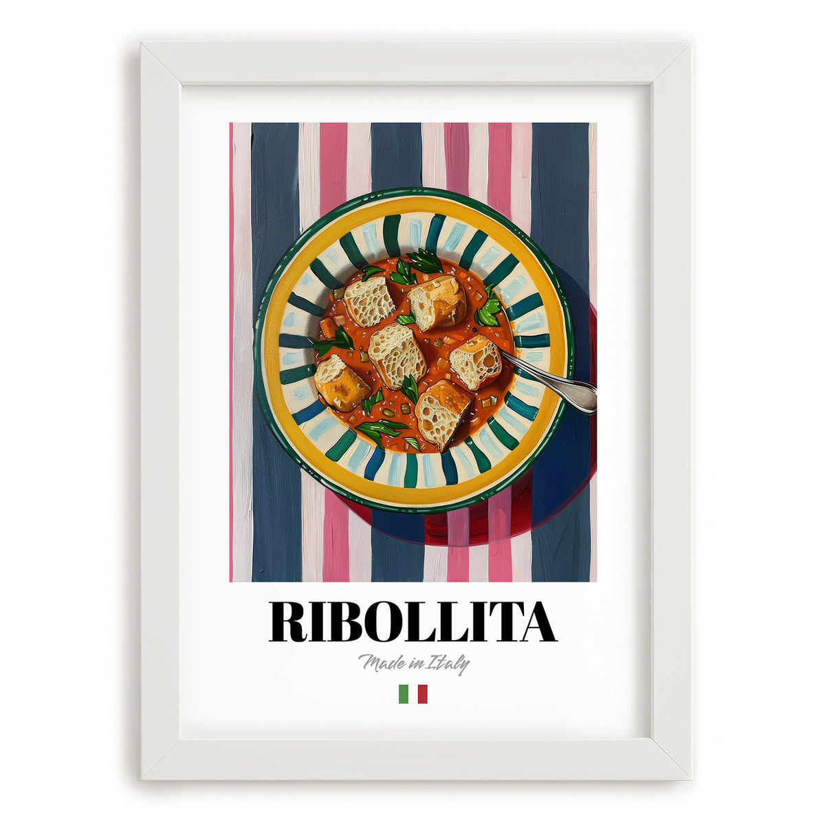 Ribollita – Italian Soup Dish, Café Wall Decor, placed in minimal white frame